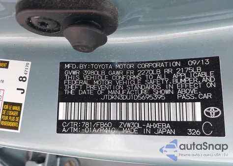 2013 Toyota Prius Three from USA, damaged, VIN JTDKN3DU1D5695395
